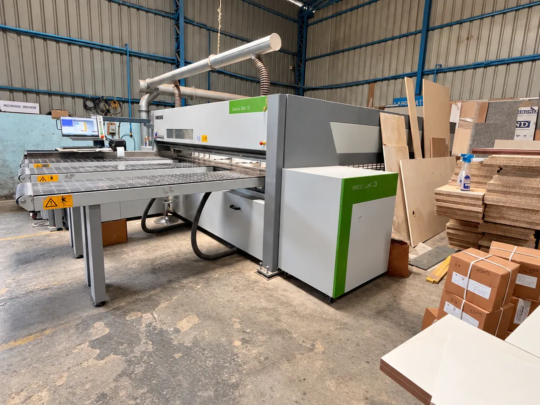 Beam saw cutting boards in the OutDo woodwork unit